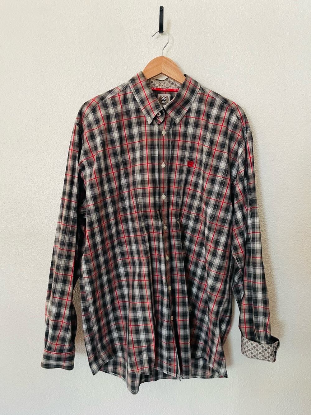 Cinch Men's Plaid Button-Down Shirt 100% Cotton Size Large Western